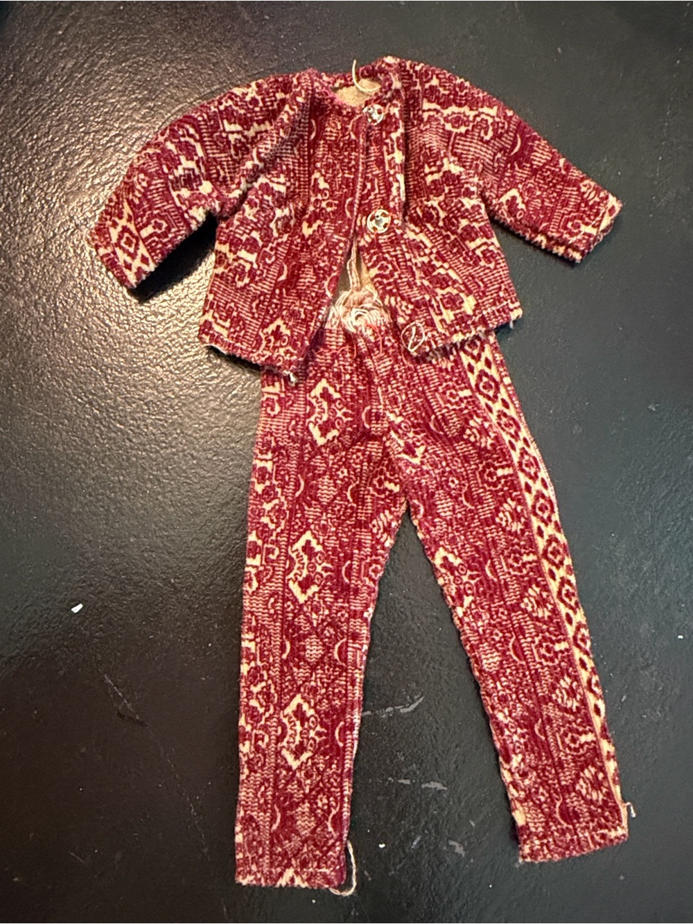 Vintage 1970s Barbie Boho Hippie Clothes Set Top Pants Jacket Red Print Clothing
